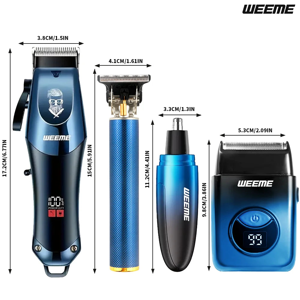 WEEME Ensemble de tondeuse à cheveux électrique 4 en 1 pour homme – Kit de rasoir tondeuse à cheveux sans fil rechargeable avec outils de toilettage du nez et des oreilles