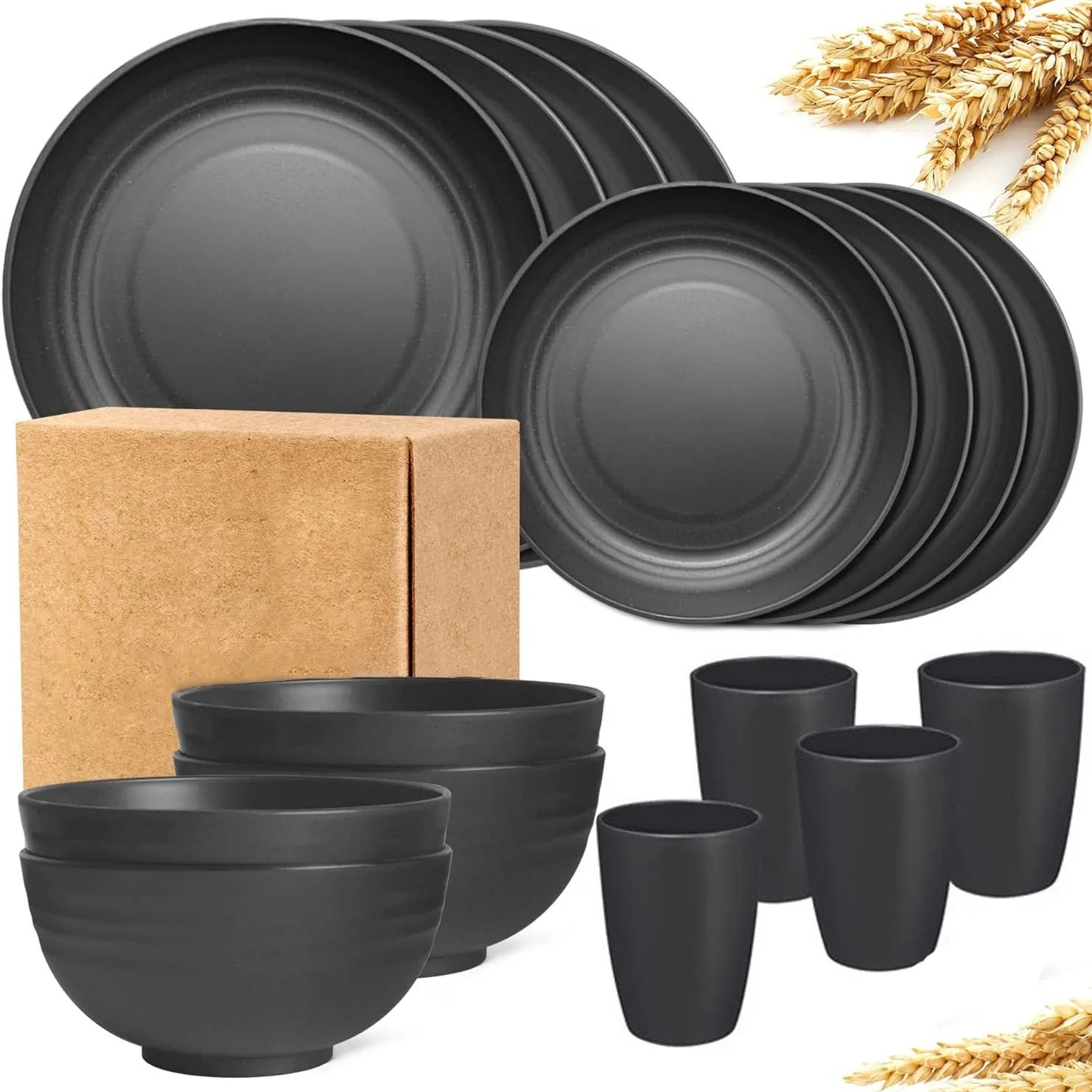 Nouveau 16 pièces/ensemble d'assiettes à repas Non fragiles, plats en paille de blé, ensemble de vaisselle, lave-vaisselle à micro-ondes, vaisselle sûre et réutilisable