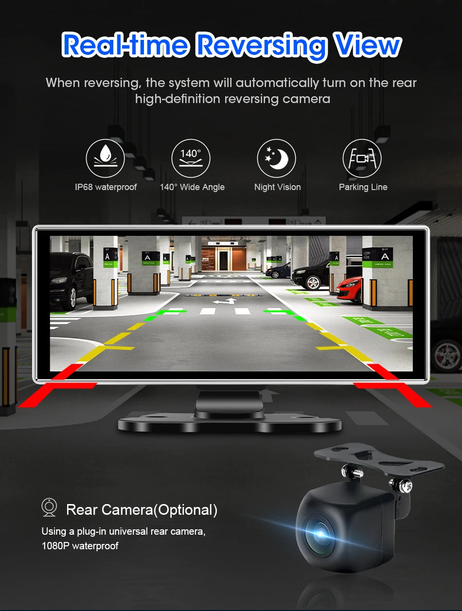 Srnubi 11.26 pouces 4K Dash Cam sans fil CarPlay et Android Auto Portable voiture DVR systèmes intelligents enregistreur vidéo GPS Navigation