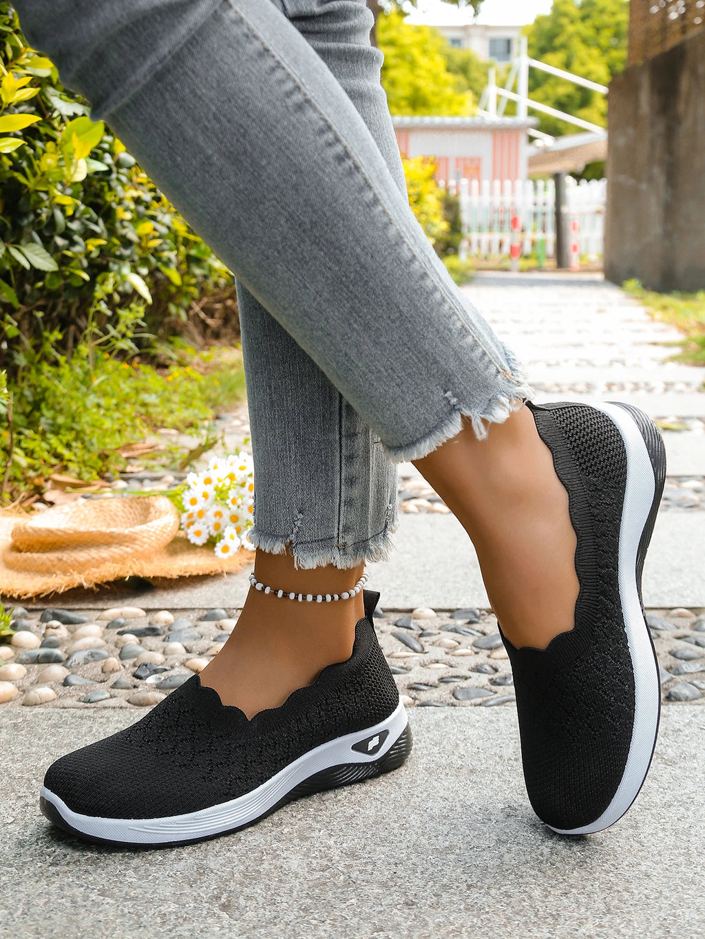 Chaussures orthopédiques pour femmes, chaussures de marche en tricot, respirantes, à enfiler, mocassins souples, baskets compensées antidérapantes, chaussures décontractées confortables