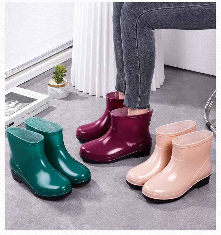 Nouvelles chaussures aquatiques confortables, élégantes, polyvalentes, courtes et à coupe basse, chaussures de pluie de style occidental, bottes de pluie décontractées, chaudes.