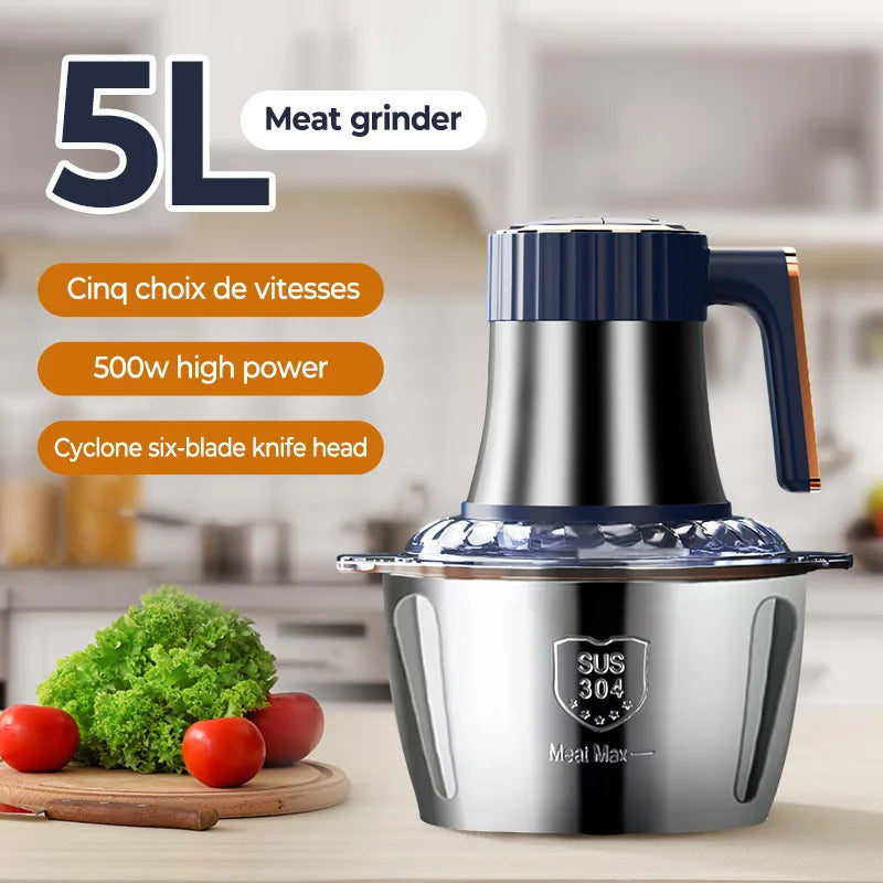 Hachoirs à viande électriques 5L, broyeur alimentaire multifonctionnel en acier inoxydable, trancheuse et hachoir pour légumes, pour la préparation de nourriture maison pour chiens