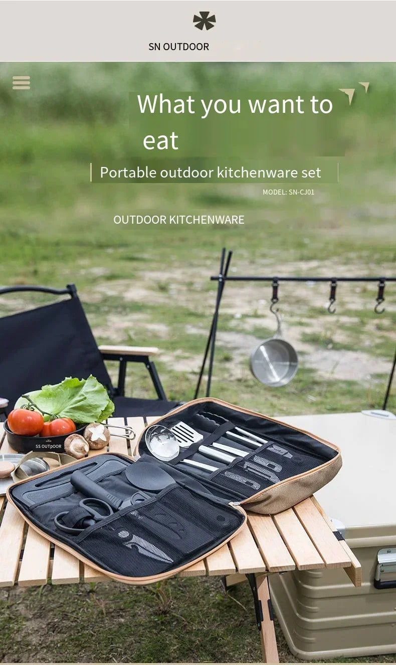 Ensemble d'ustensiles de voyage 8 pièces Livré avec un ensemble complet d'ustensiles de cuisine épais Kit de rangement Couverts Fournitures de camping portables Outils