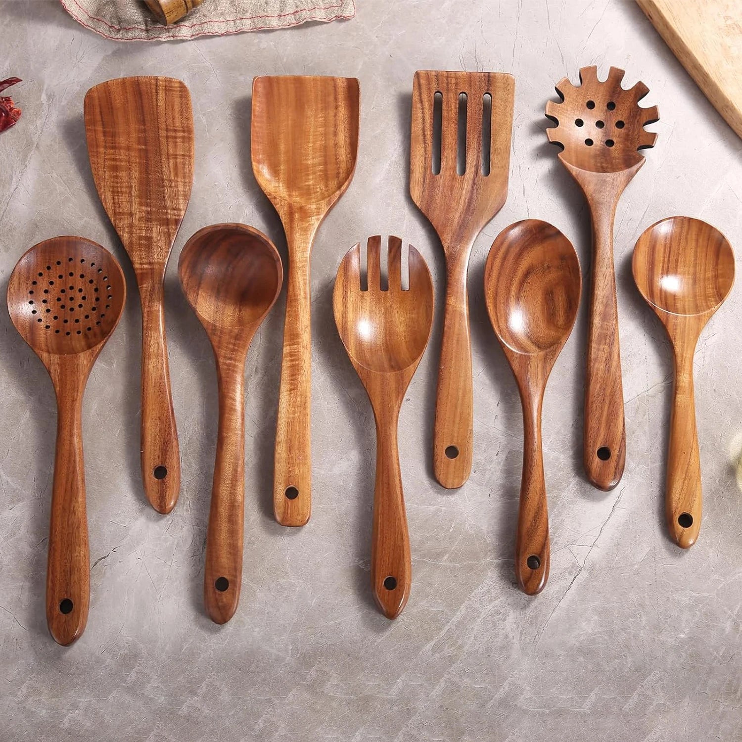 9 ustensiles en bois pour la cuisine