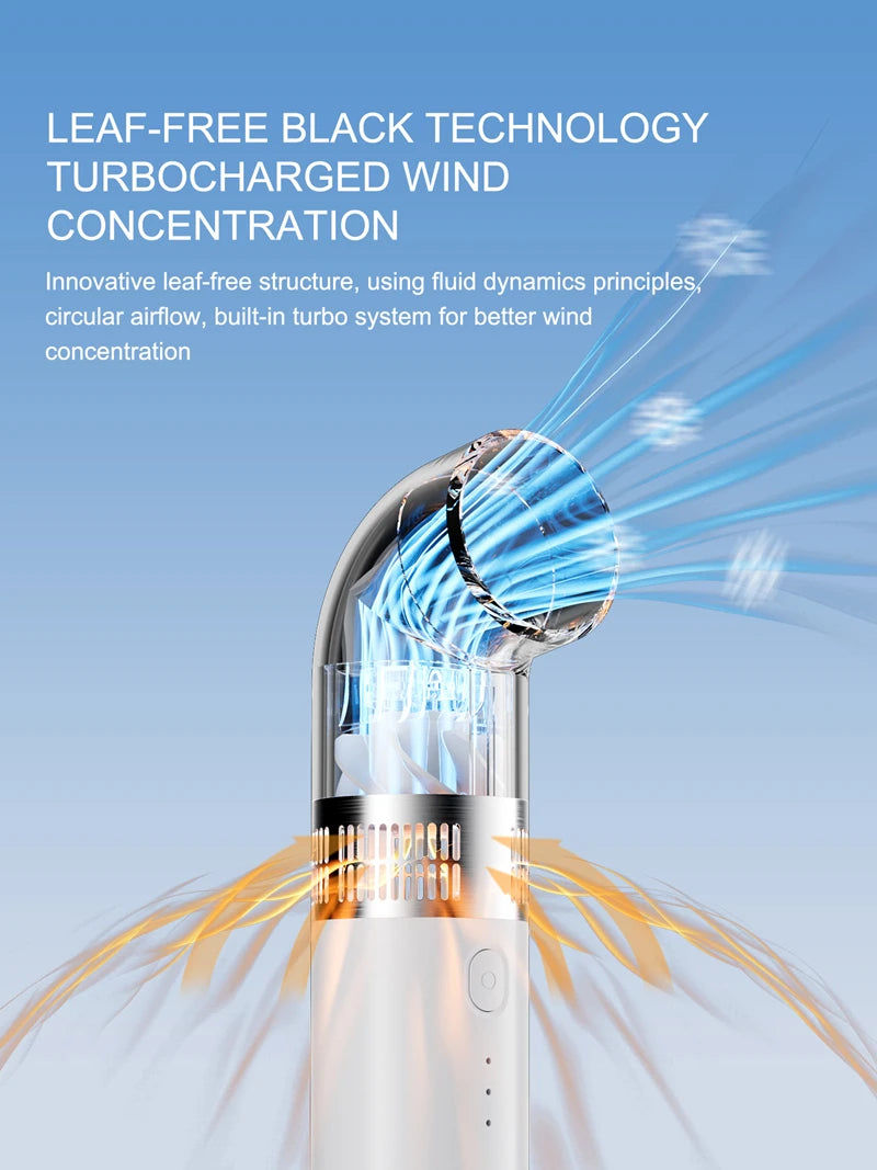 Ventilateur portable sans pales Lenovo, mini-ventilateur haute vitesse, rechargeable par USB, pliable, pour voyage, ventilateur portatif sans pales