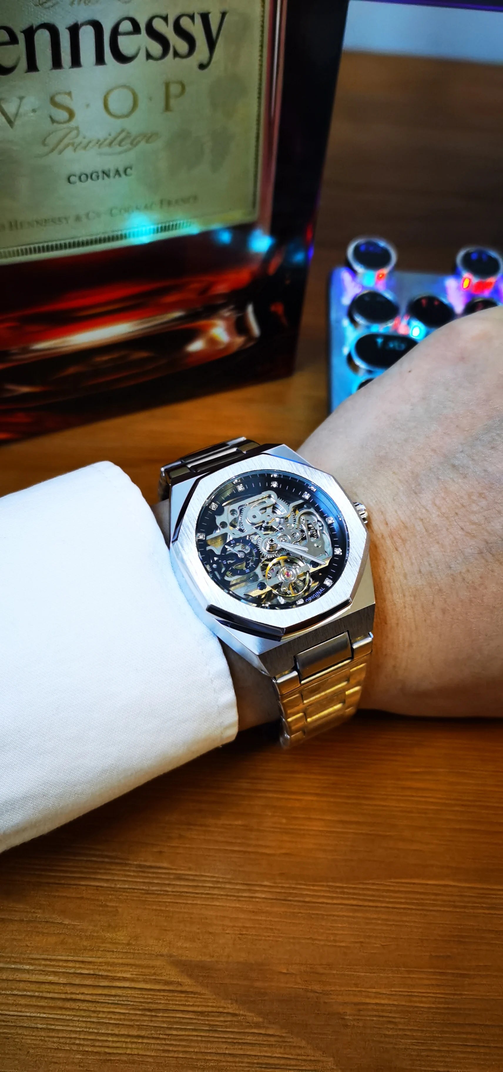 Forsining montre mécanique automatique décontractée pour hommes aiguilles lumineuses bracelet en acier inoxydable mode luxe squelette montres pour hommes