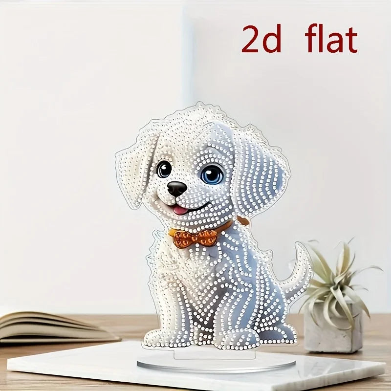Peinture diamant 2D/plat, ornement de décoration à motif de chien, design de diamant irrégulier unique à faire soi-même, adapté à la maison, à la chambre à coucher et au bureau