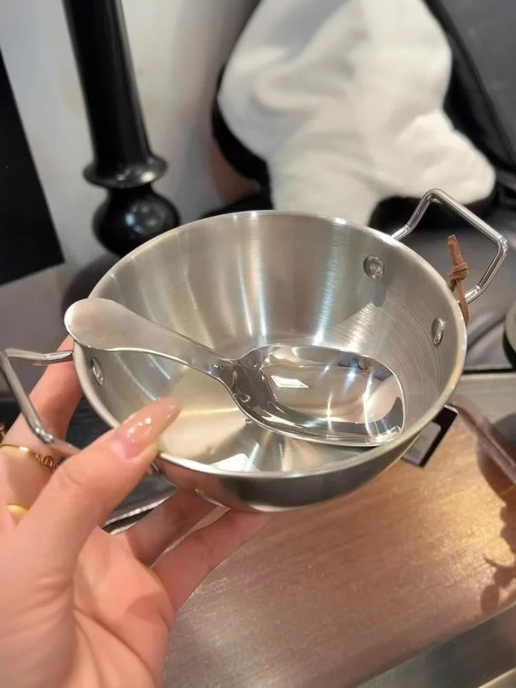 Bol de Cuisine domestique en acier inoxydable avec poignée, bols à riz et à vin, plat à Sauce, service alimentaire, vaisselle de cuisine