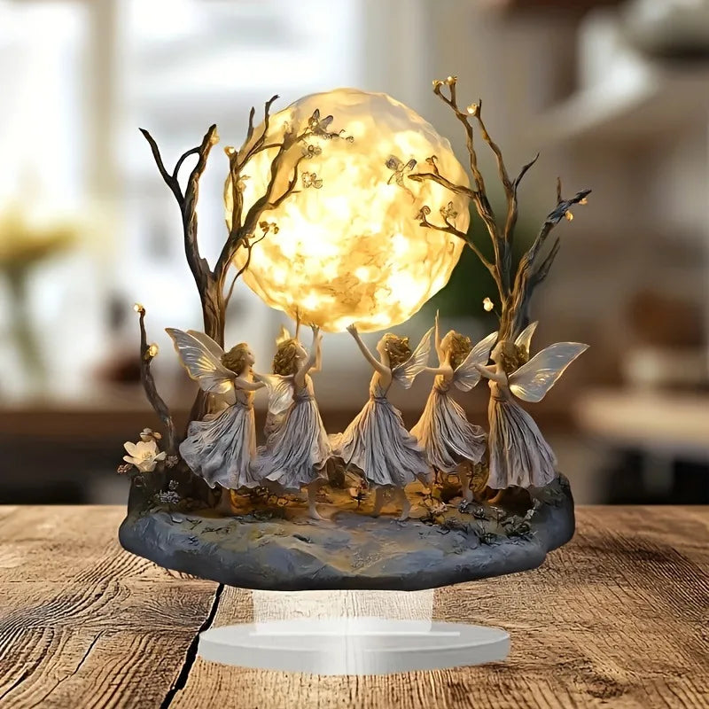 Ornements créatifs, un groupe de fées dansant grâce sous la lune, décoration de la maison, décoration de bureau de salon