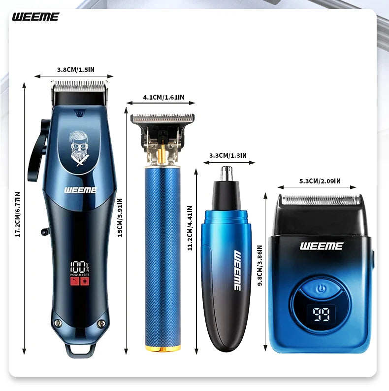 WEEME Ensemble de tondeuse à cheveux électrique 4 en 1 pour homme – Kit de rasoir tondeuse à cheveux sans fil rechargeable avec outils de toilettage du nez et des oreilles