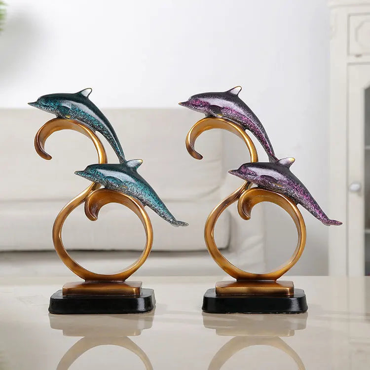 Ornements de bureau, animaux dauphin, décoration de maison, salon, chambre à coucher, Figurines artisanales européennes en résine, Statues créatives