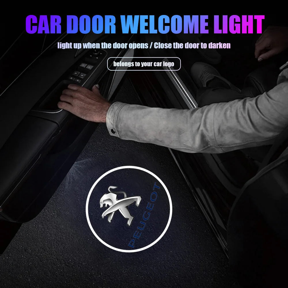 Projecteur LED sans fil pour logo de voiture, éclairage de bienvenue sur la portière, lampe de projection de badge pour Peugeot 206 207 208 307 308 107 2008 3008, accessoires