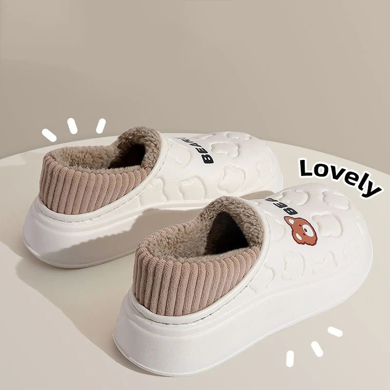 Pantoufles imperméables en coton pour femmes et hommes, chaussures d'hiver en peluche à semelle épaisse et chaude, antidérapantes, pour Couple