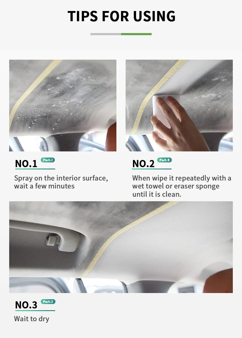 Agent de nettoyage intérieur de voiture, nettoyeur de plafond, cuir, flanelle, tissu tissé, sans eau, outil de nettoyage de tableau de bord automobile polyvalent HGKJ S21