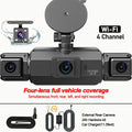 Dashcam 4 canaux wifi voiture dvr caméras de tableau de bord pour voiture mode de stationnement de boîte arrière 24h intérieur avant et arrière 360 dash cam