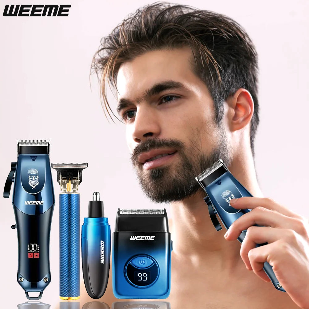 WEEME Ensemble de tondeuse à cheveux électrique 4 en 1 pour homme – Kit de rasoir tondeuse à cheveux sans fil rechargeable avec outils de toilettage du nez et des oreilles