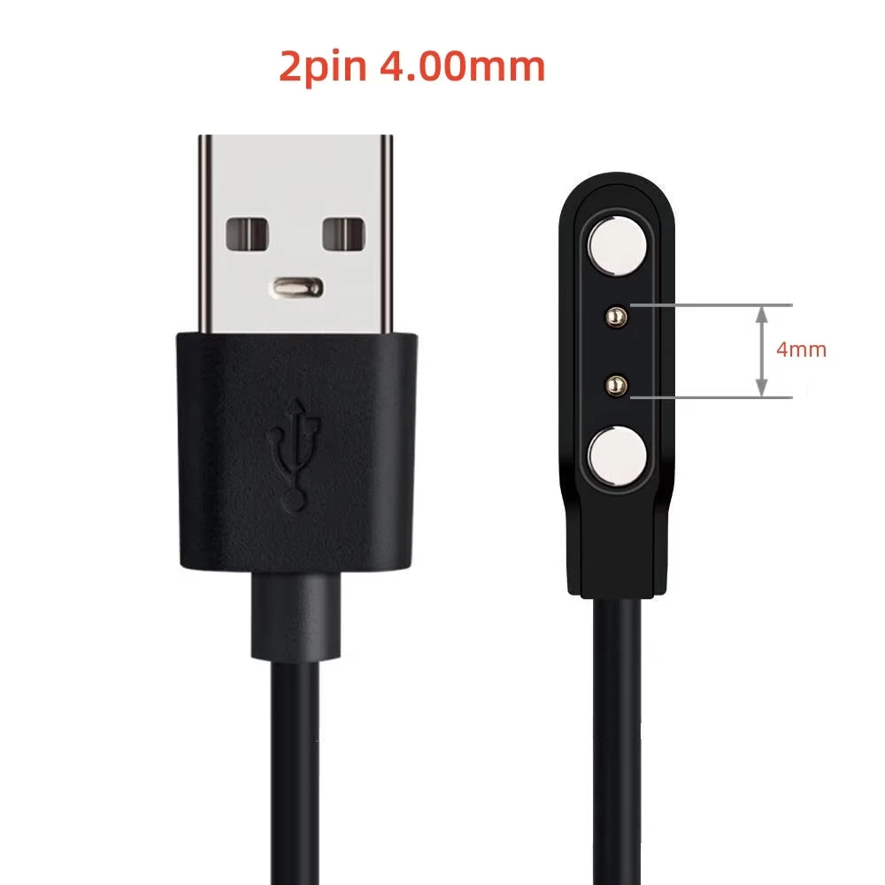Câble de Charge magnétique puissant universel, 2 broches, 4mm, 7.62mm, 4 broches, cordon de ligne de Charge USB, noir et blanc pour montres intelligentes