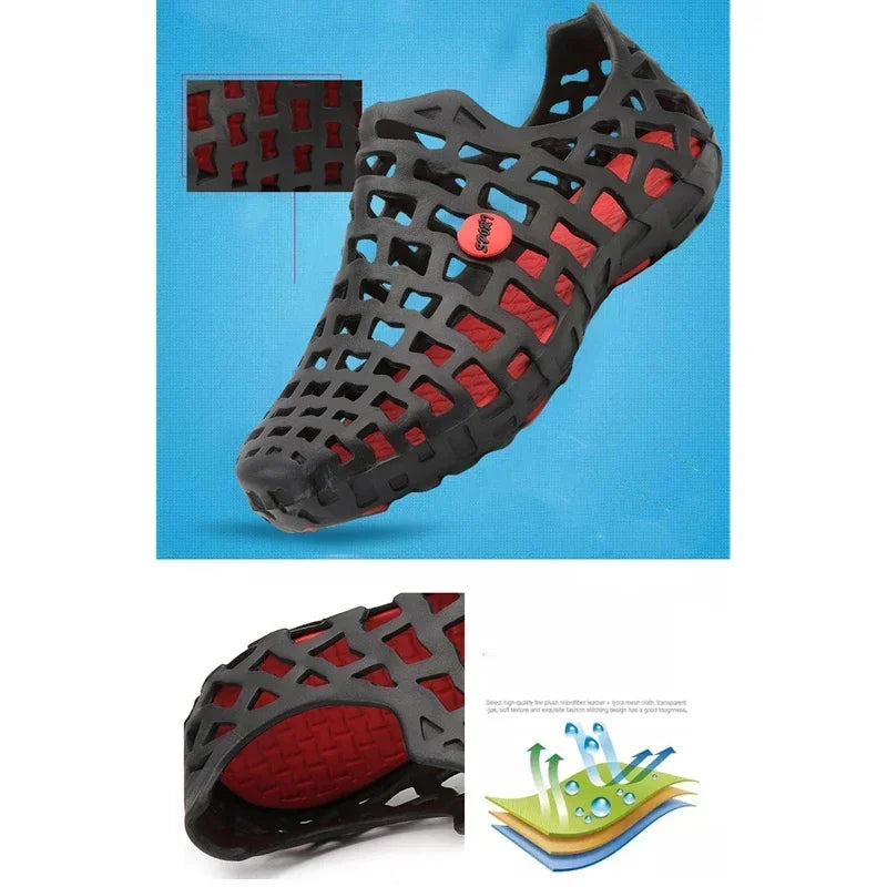 Chaussures d'eau d'été pour hommes, sandales de plage respirantes, chaussures d'eau en amont, pantoufles creuses à séchage rapide pour femmes