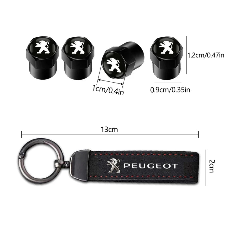 Cache-valve de pneu de voiture / Porte-clés de voiture avec badge pour Peugeot 2008 208 308 508 4008 408 3008 307 207 107 607 106 406 407