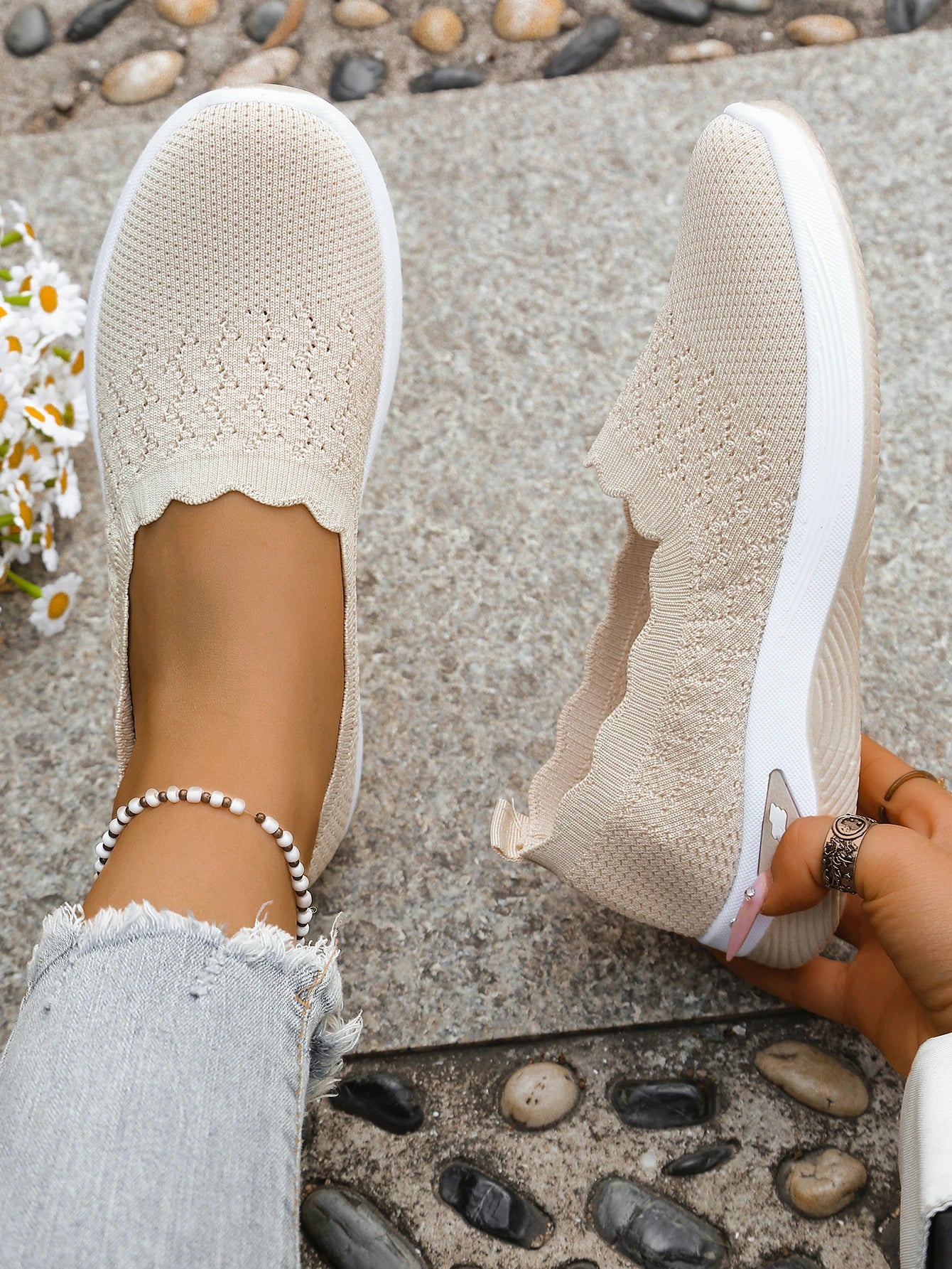 Chaussures orthopédiques pour femmes, chaussures de marche en tricot, respirantes, à enfiler, mocassins souples, baskets compensées antidérapantes, chaussures décontractées confortables