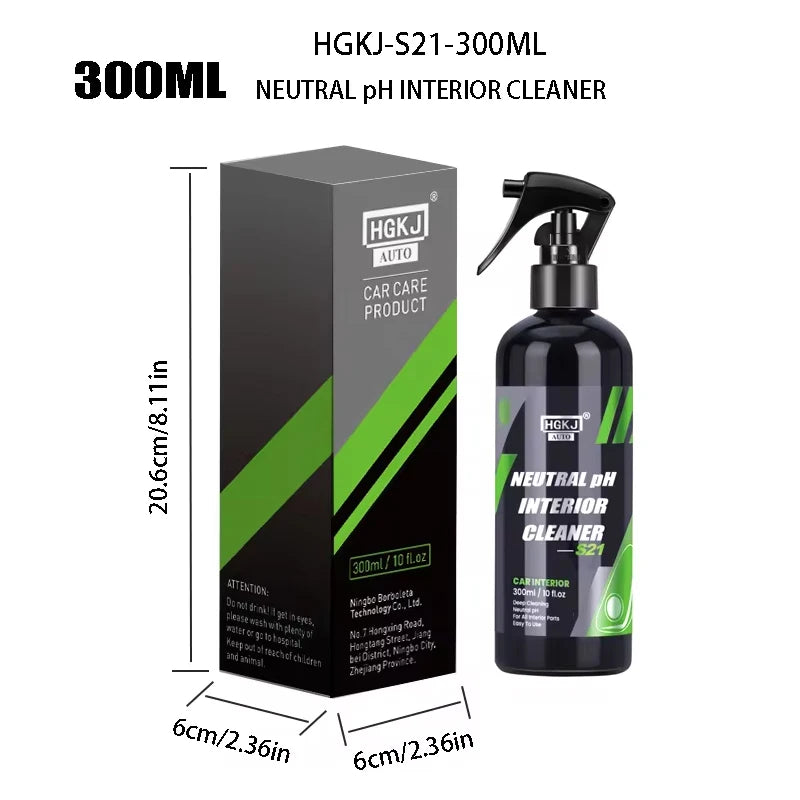 Agent de nettoyage intérieur de voiture, nettoyeur de plafond, cuir, flanelle, tissu tissé, sans eau, outil de nettoyage de tableau de bord automobile polyvalent HGKJ S21