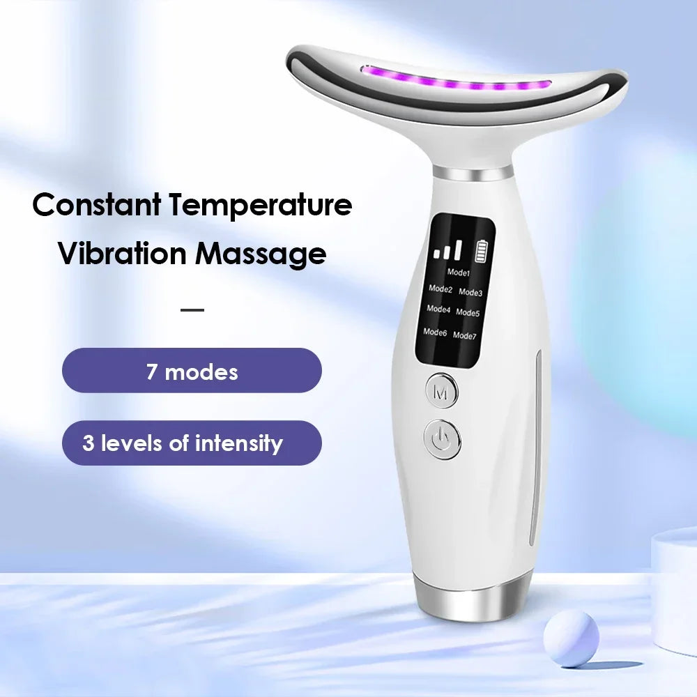 Masseur facial et du cou LED pour usage domestique, 7 couleurs de luminothérapie, 7 modes, 3 niveaux de vibration, lifting du visage, anti-rides, instrument de beauté