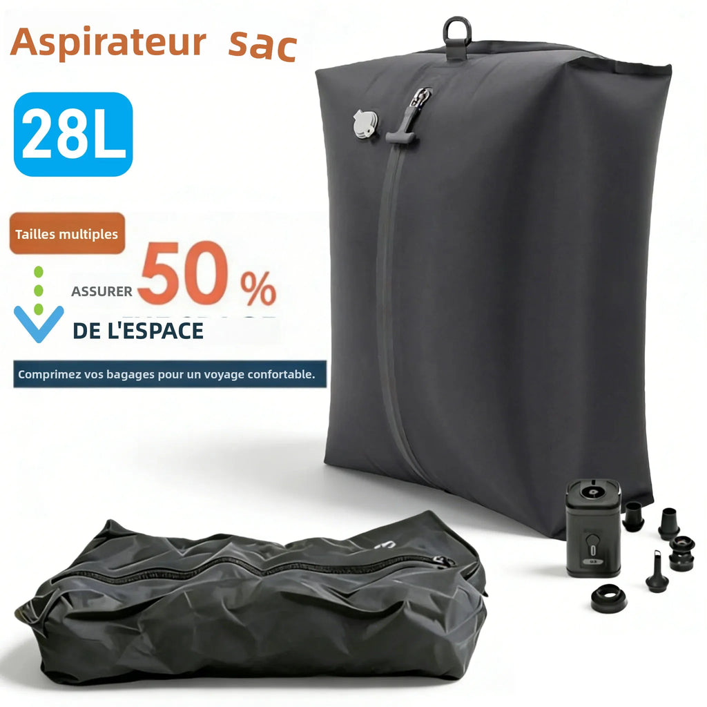 Sacs de rangement sous vide 28L pour le voyage, sacs de compression gain de place pour valise, sacs d'emballage essentiels pour vêtements et couvertures