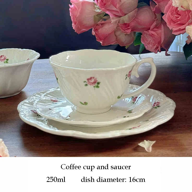 Ensemble d'assiettes en céramique vintage rose, tasse à café, beau, britannique, fournitures de cuisine, dessert, thé, cadeau