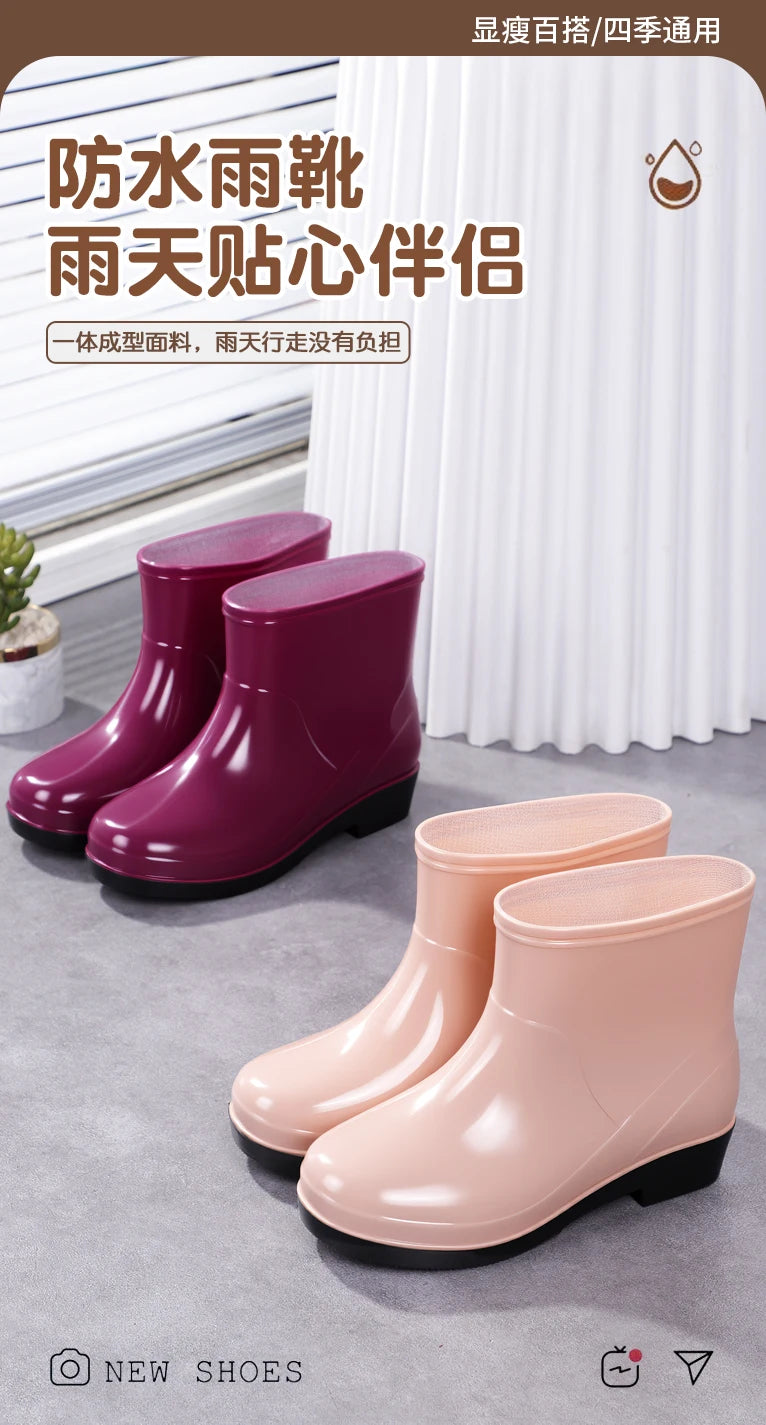 Nouvelles chaussures aquatiques confortables, élégantes, polyvalentes, courtes et à coupe basse, chaussures de pluie de style occidental, bottes de pluie décontractées, chaudes.