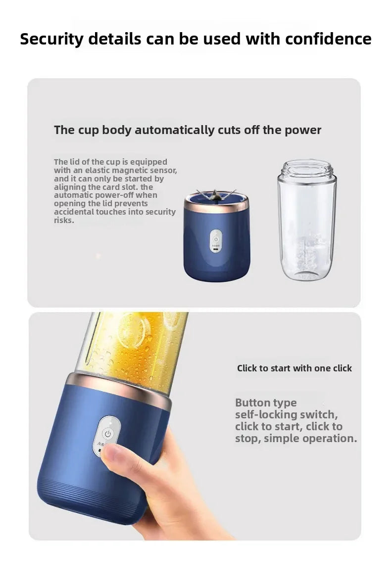 Mélangeurs de jus de fruits portables, Mini bouteille électrique personnelle d'été, USB, 6 lames, presse-agrumes, Machine pour la cuisine