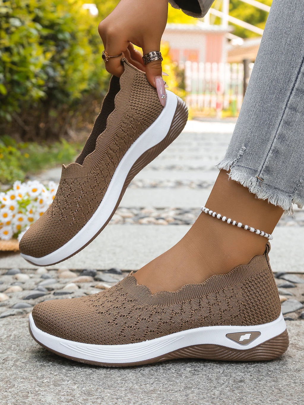 Chaussures orthopédiques pour femmes, chaussures de marche en tricot, respirantes, à enfiler, mocassins souples, baskets compensées antidérapantes, chaussures décontractées confortables
