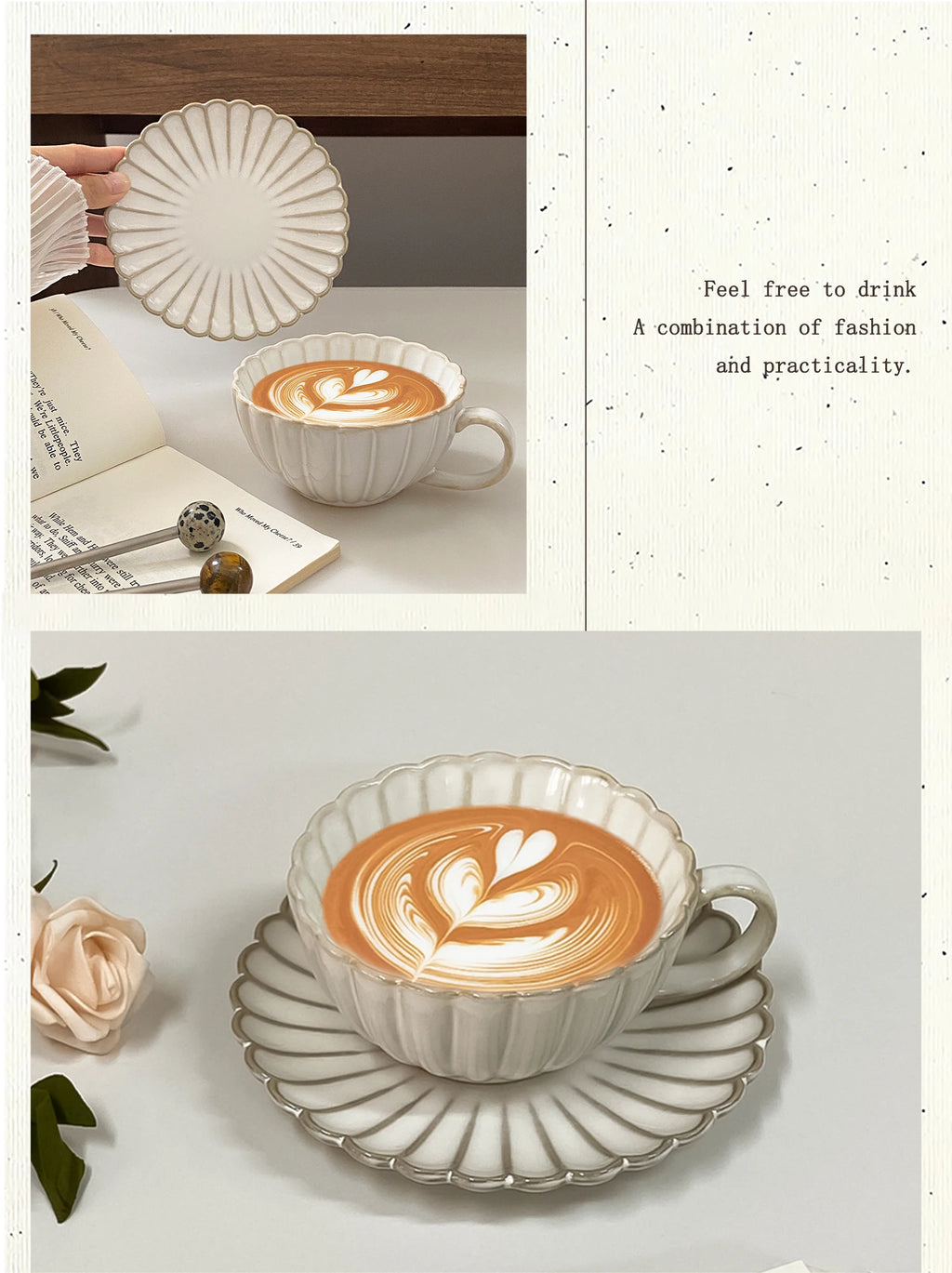 1 ensemble de tasses et soucoupes en céramique de style japonais, tasses et soucoupes à thé de style japonais, tasses et soucoupes à café, tasses à boire pour le petit-déjeuner, les goûters, le thé de l'après-midi,