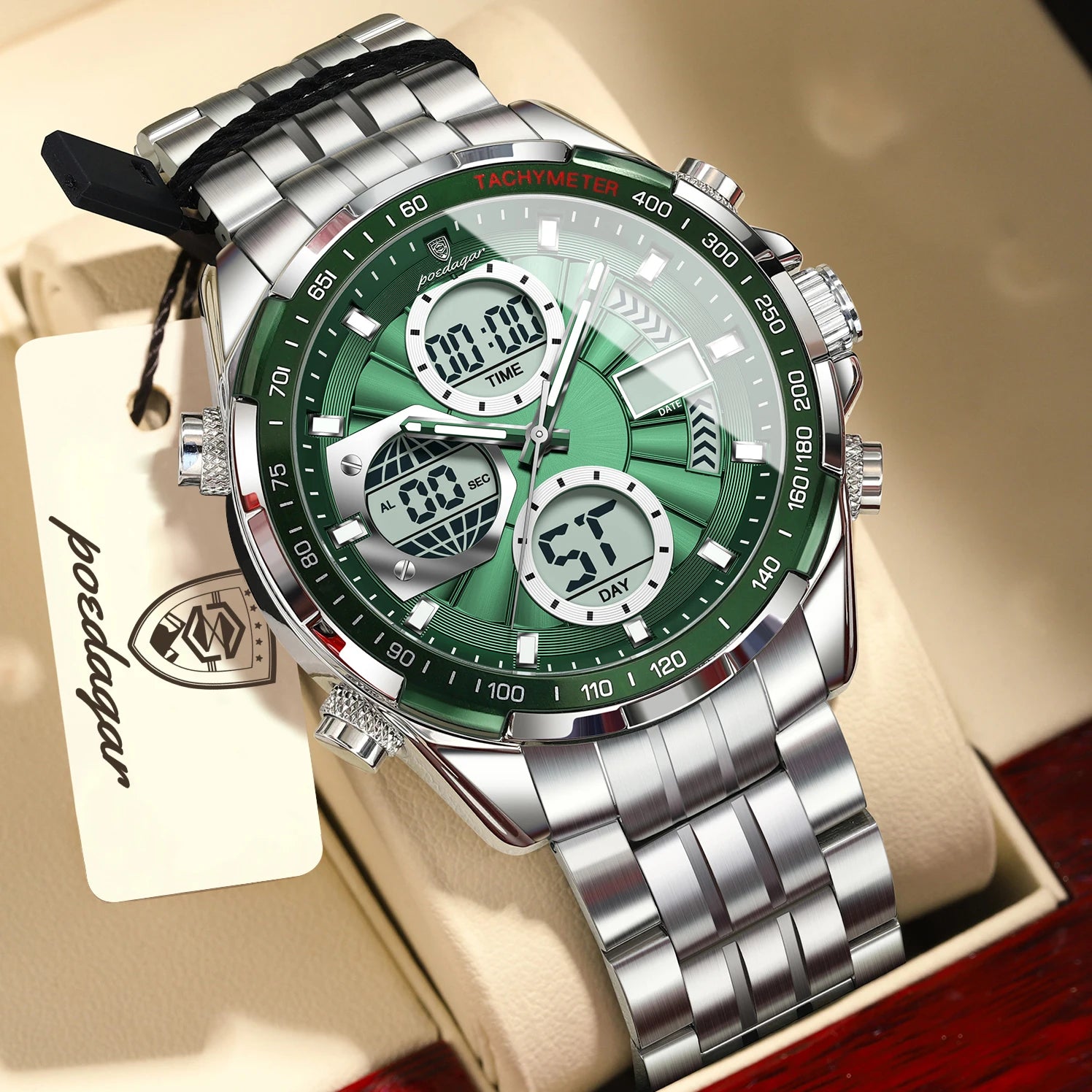 Montre-bracelet homme POEDAGAR, étanche, électronique, LED, affichage double heure, numérique, acier inoxydable, montre à quartz pour homme, Reloj