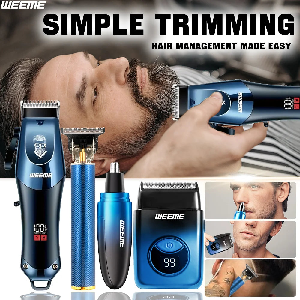WEEME Ensemble de tondeuse à cheveux électrique 4 en 1 pour homme – Kit de rasoir tondeuse à cheveux sans fil rechargeable avec outils de toilettage du nez et des oreilles