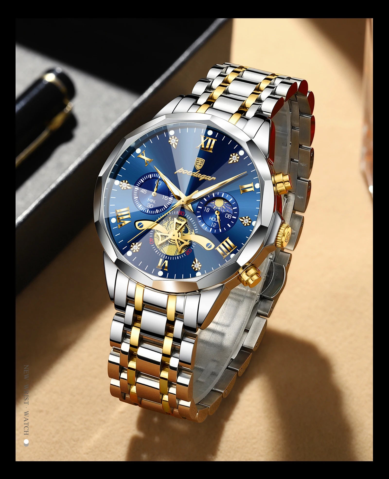 POEDAGAR luxe hommes montre haut Original étanche lumineux chronographe homme montre-bracelet en acier inoxydable Quartz hommes montres Reloj