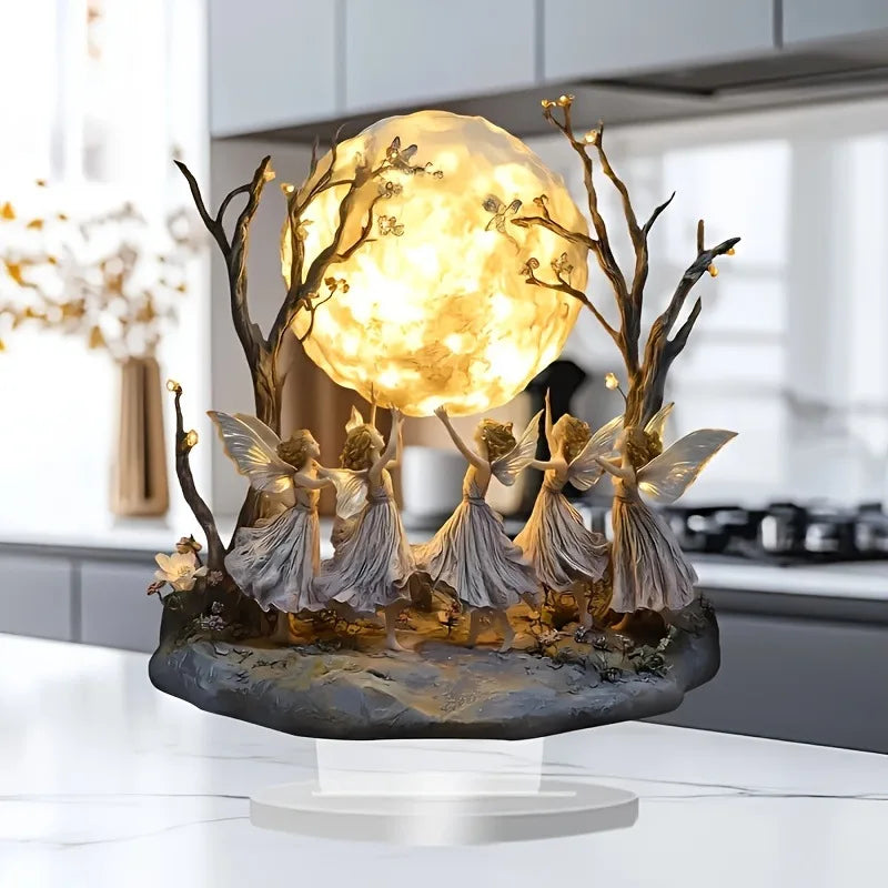 Ornements créatifs, un groupe de fées dansant grâce sous la lune, décoration de la maison, décoration de bureau de salon