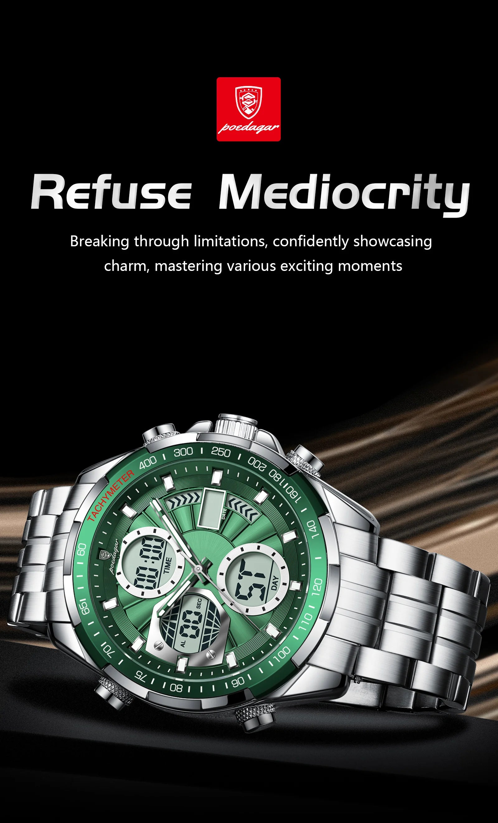 Montre-bracelet homme POEDAGAR, étanche, électronique, LED, affichage double heure, numérique, acier inoxydable, montre à quartz pour homme, Reloj