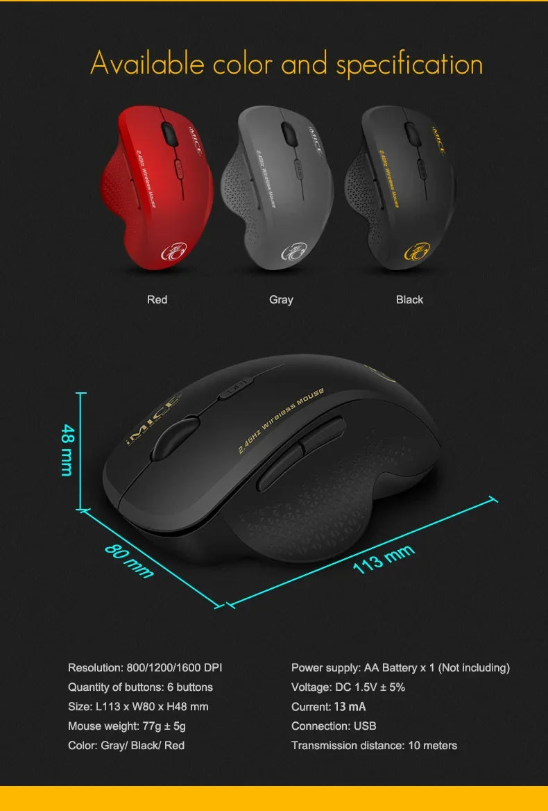 Souris sans fil NexusClick 2.4G à clic silencieux, 3 DPI réglables, 6 boutons, économie d'énergie, USB Plug and Play, pour ordinateur portable, bureau, jeux