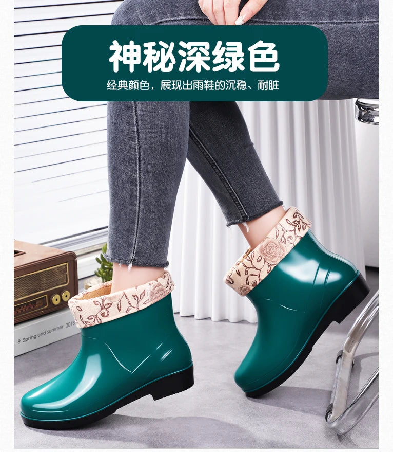 Nouvelles chaussures aquatiques confortables, élégantes, polyvalentes, courtes et à coupe basse, chaussures de pluie de style occidental, bottes de pluie décontractées, chaudes.