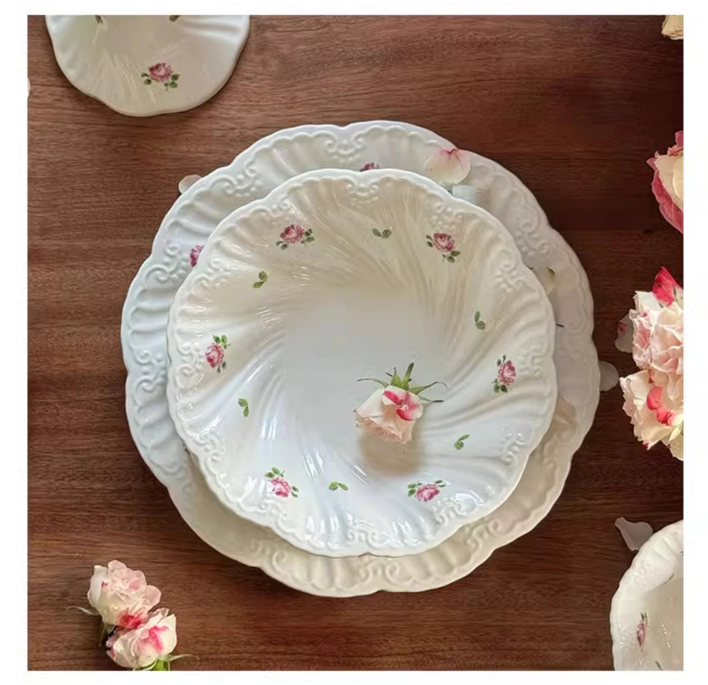 Ensemble d'assiettes en céramique vintage rose, tasse à café, beau, britannique, fournitures de cuisine, dessert, thé, cadeau