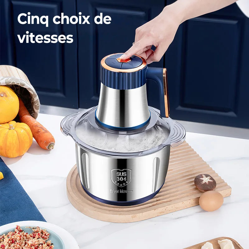 Hachoirs à viande électriques 5L, broyeur alimentaire multifonctionnel en acier inoxydable, trancheuse et hachoir pour légumes, pour la préparation de nourriture maison pour chiens