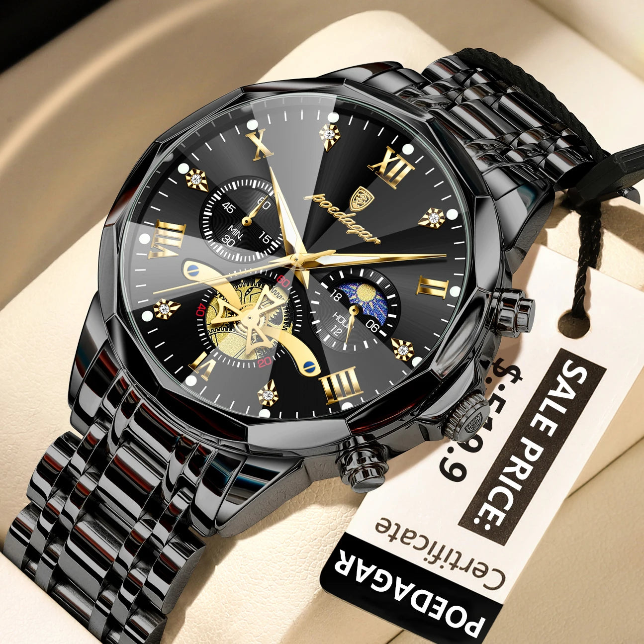 POEDAGAR luxe hommes montre haut Original étanche lumineux chronographe homme montre-bracelet en acier inoxydable Quartz hommes montres Reloj
