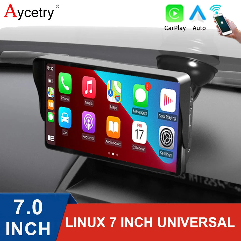Autoradio 7 pouces lecteur vidéo multimédia sans fil Carplay et sans fil Android Auto Portable GPS Navi écran tactile universel