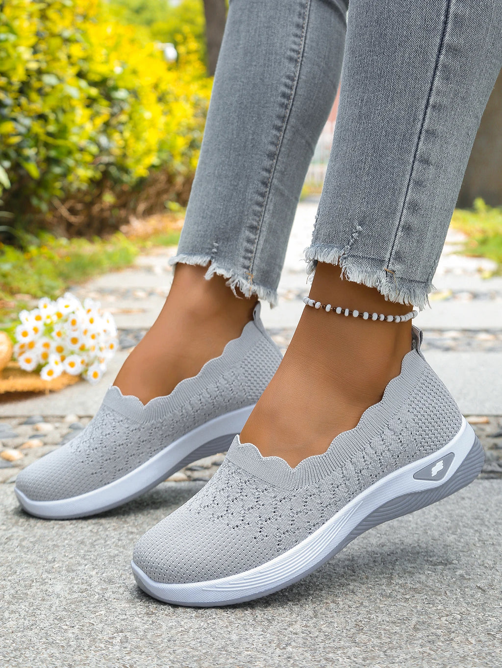 Chaussures orthopédiques pour femmes, chaussures de marche en tricot, respirantes, à enfiler, mocassins souples, baskets compensées antidérapantes, chaussures décontractées confortables