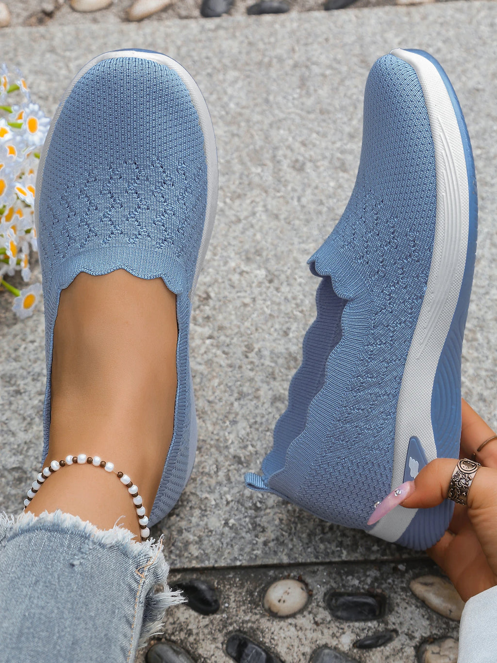 Chaussures orthopédiques pour femmes, chaussures de marche en tricot, respirantes, à enfiler, mocassins souples, baskets compensées antidérapantes, chaussures décontractées confortables