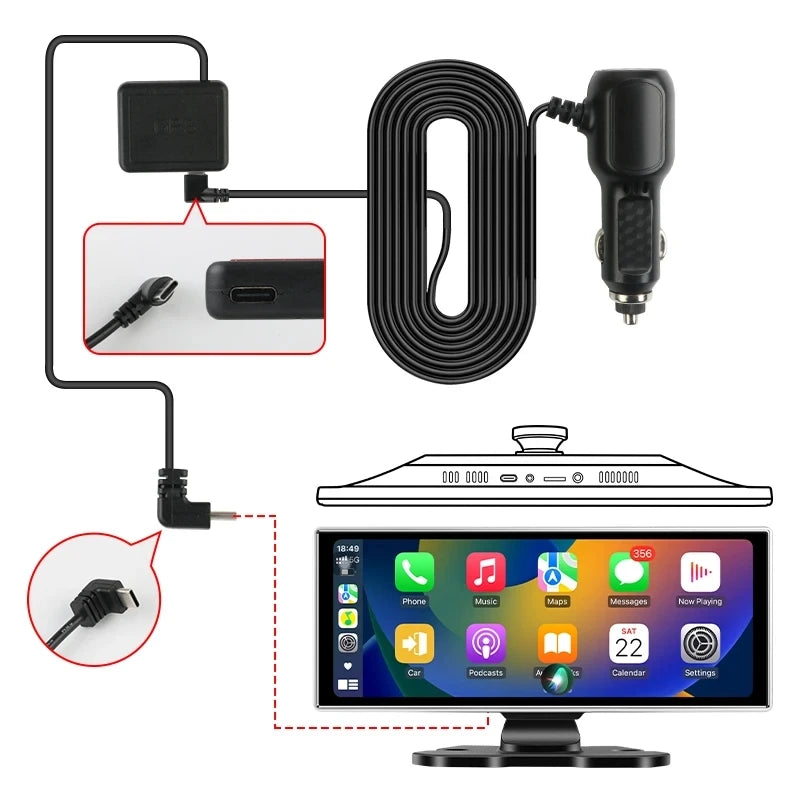 Srnubi 11.26 pouces 4K Dash Cam sans fil CarPlay et Android Auto Portable voiture DVR systèmes intelligents enregistreur vidéo GPS Navigation