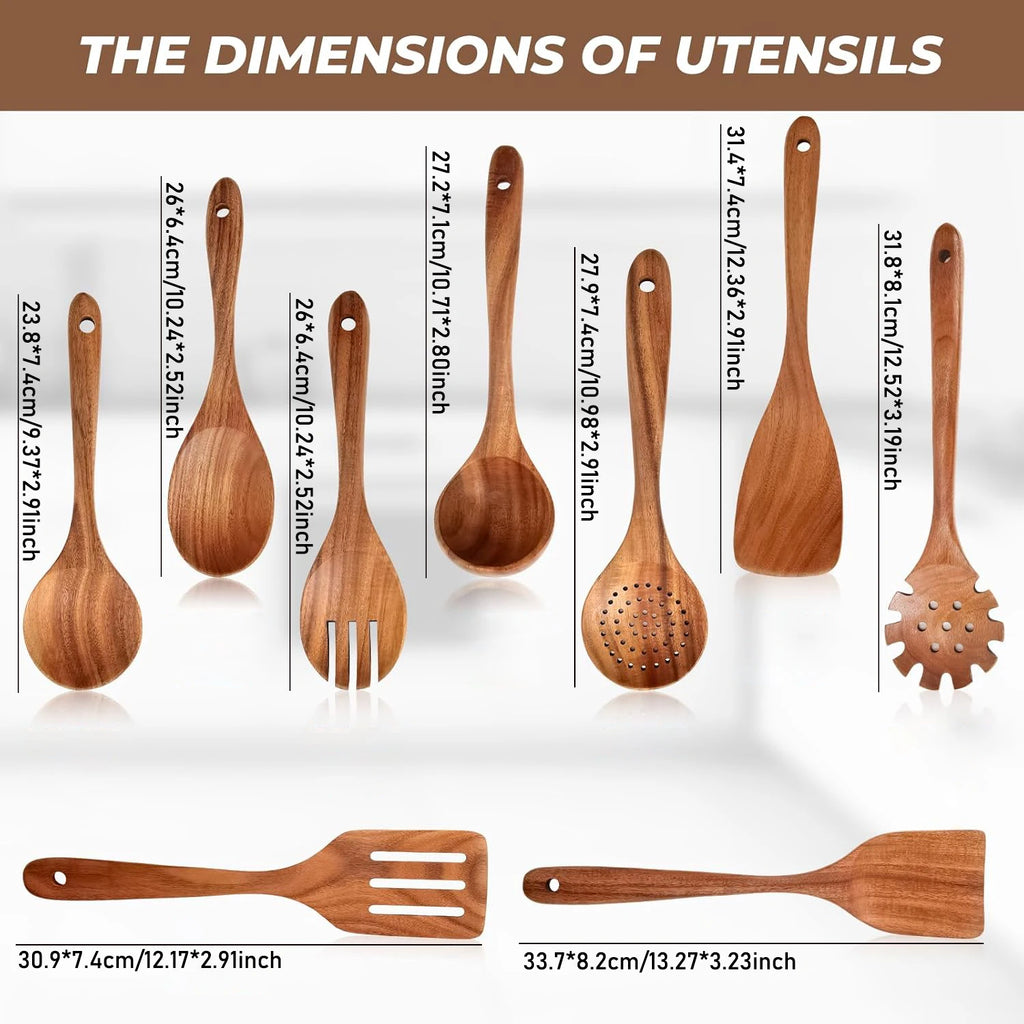 9 ustensiles en bois pour la cuisine