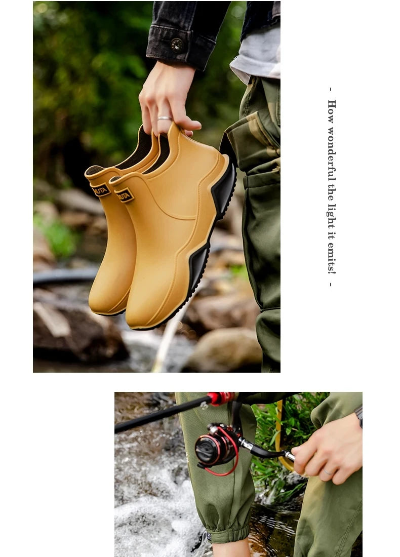 Chaussures de pluie tendance pour homme, imperméables, antidérapantes, en caoutchouc, pour l'extérieur, la cuisine et la pêche