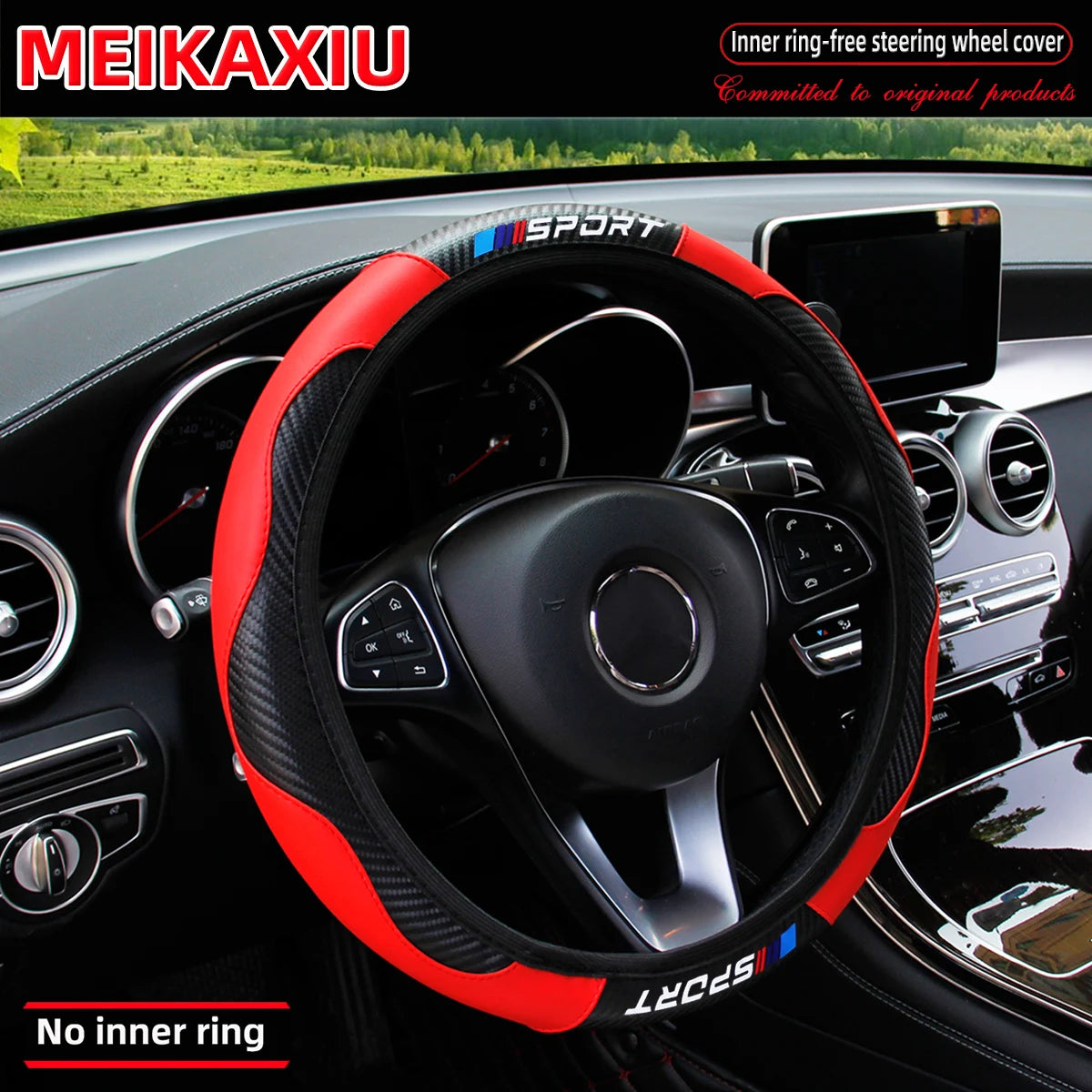 Le couvre-volant SPORT toutes saisons en fibre de carbone (sans anneau intérieur) convient aux accessoires intérieurs automobiles de 37 à 38 cm.