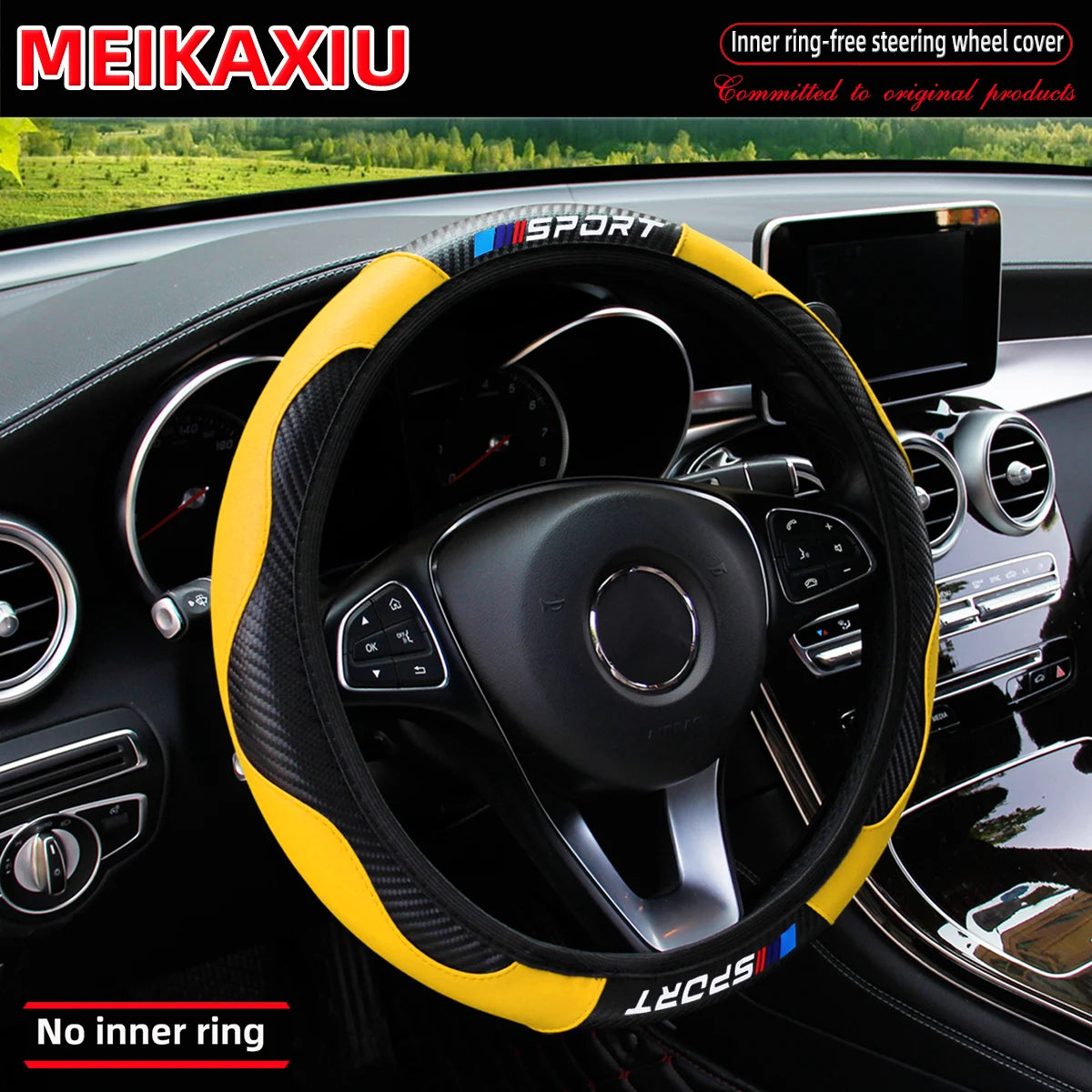 Le couvre-volant SPORT toutes saisons en fibre de carbone (sans anneau intérieur) convient aux accessoires intérieurs automobiles de 37 à 38 cm.
